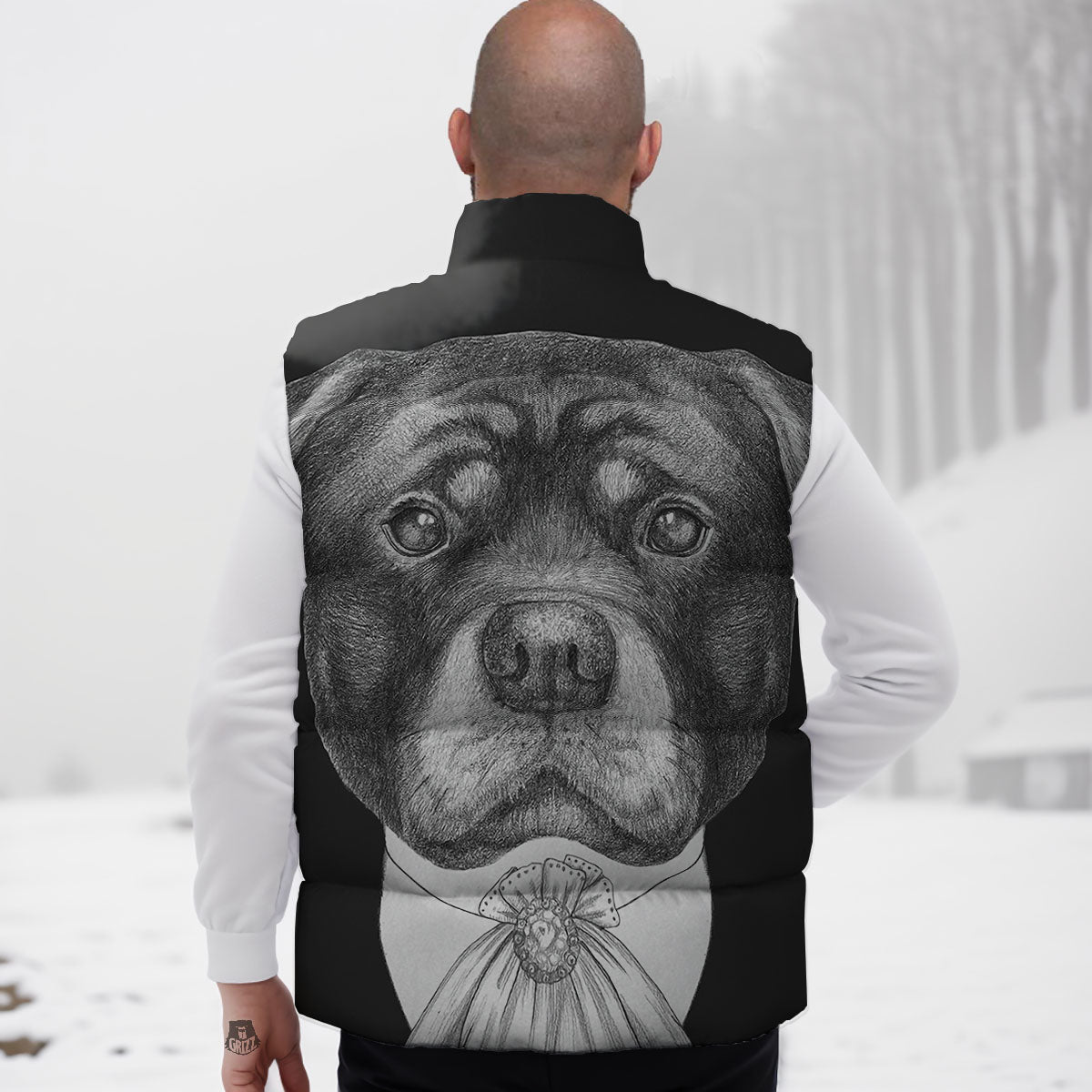 Portrait Rottweiler Vintage Print Down Vest