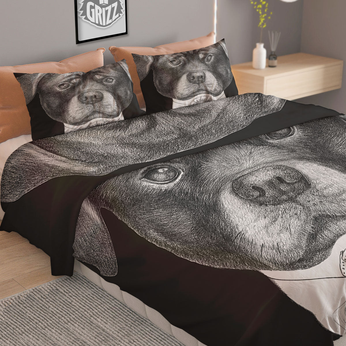 Portrait Rottweiler Vintage Print Duvet Cover Bedding Set