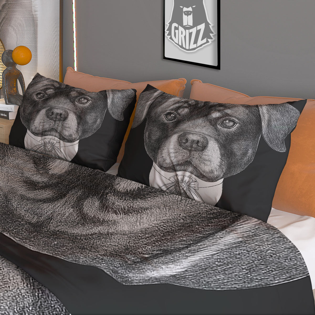 Portrait Rottweiler Vintage Print Duvet Cover Bedding Set