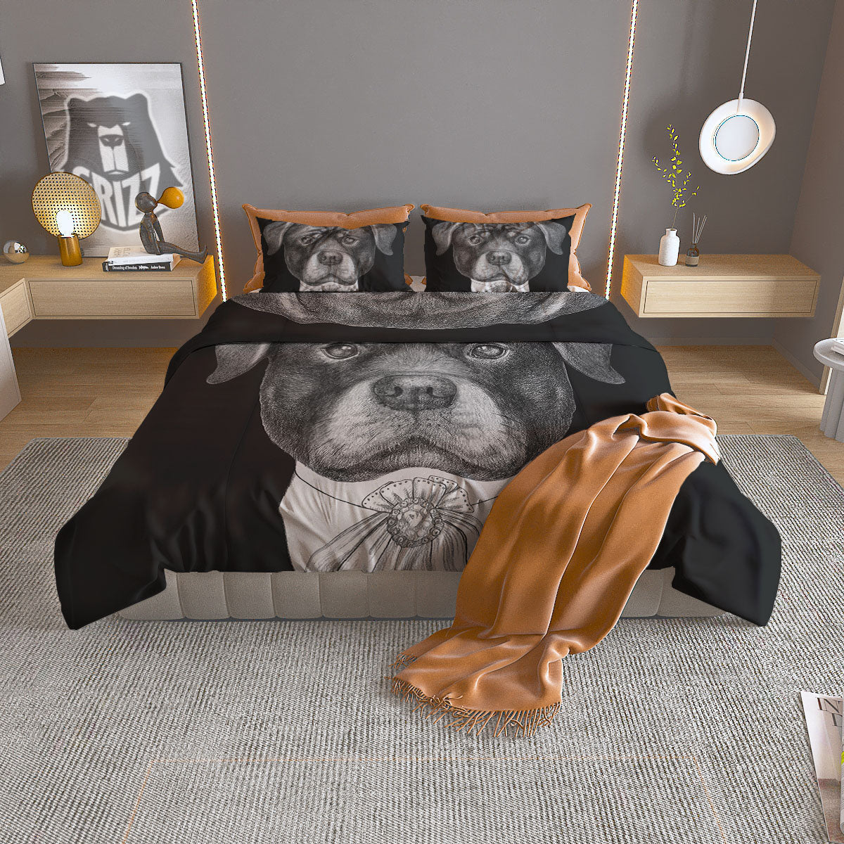 Portrait Rottweiler Vintage Print Duvet Cover Bedding Set