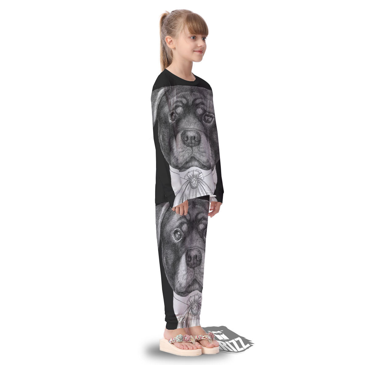 Portrait Rottweiler Vintage Print Kid's Pajamas-grizzshop