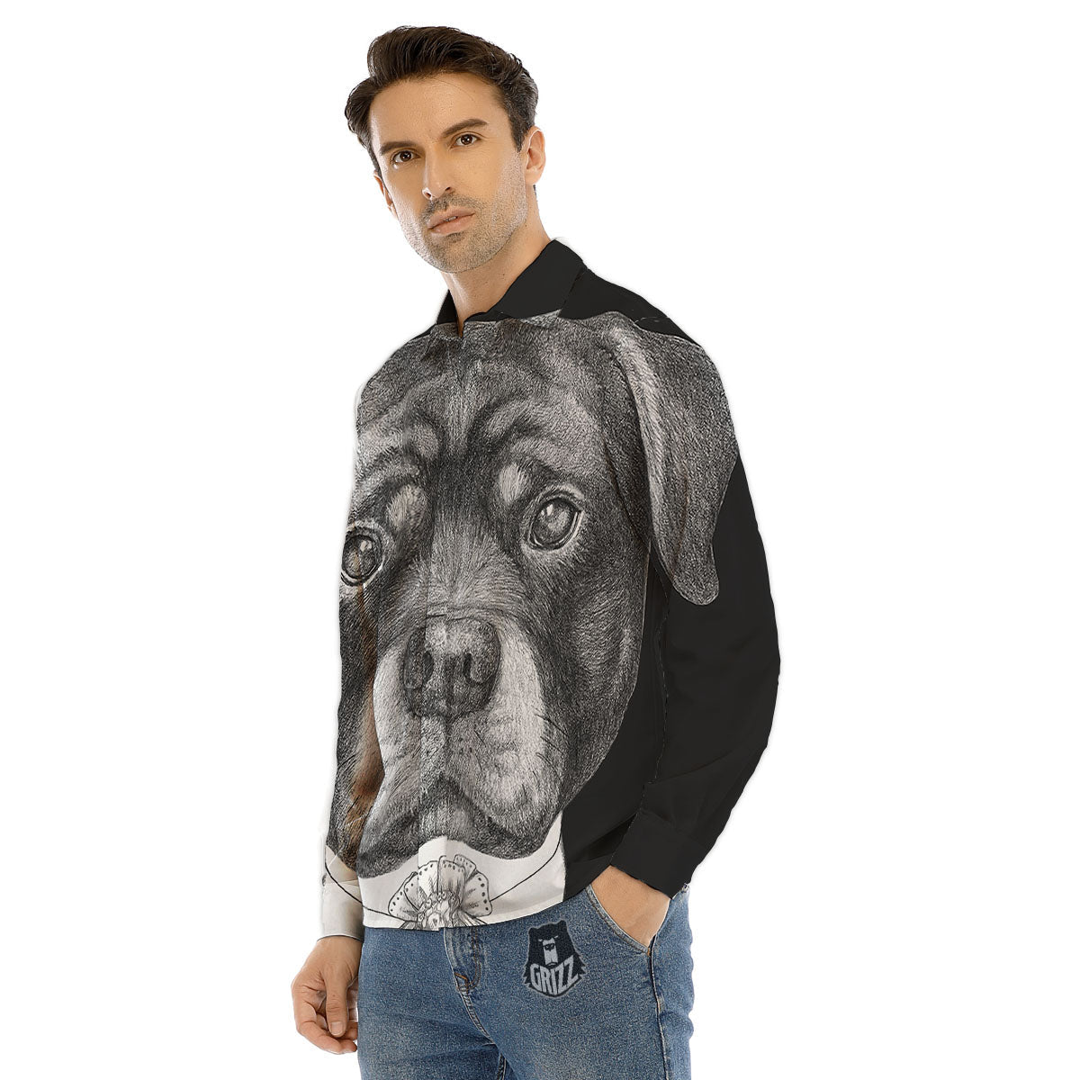 Portrait Rottweiler Vintage Print Men's Dress Shirts-grizzshop