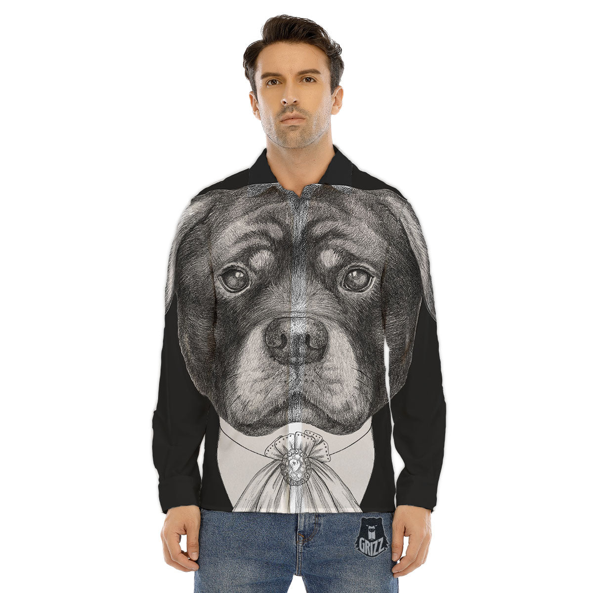 Portrait Rottweiler Vintage Print Men's Dress Shirts-grizzshop