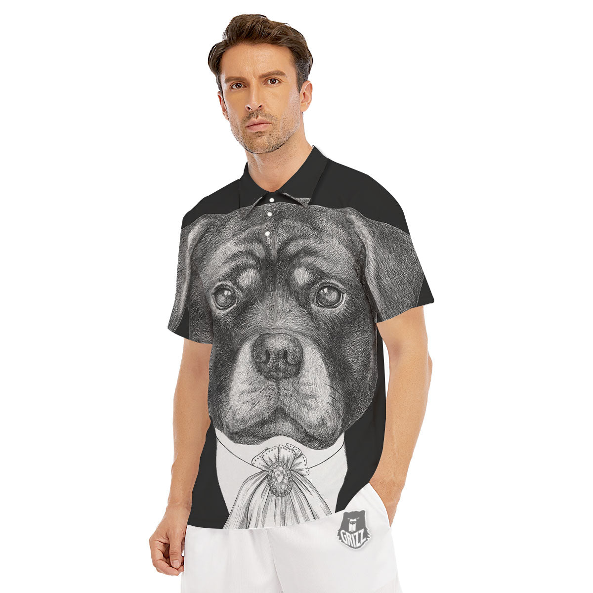 Portrait Rottweiler Vintage Print Men's Golf Shirts-grizzshop