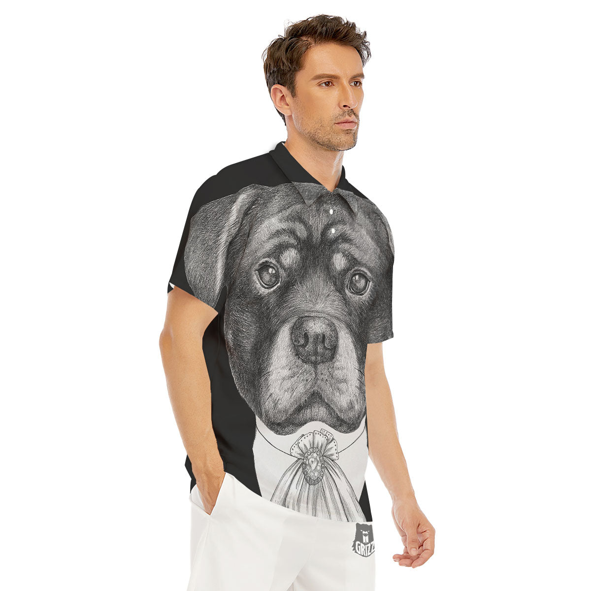 Portrait Rottweiler Vintage Print Men's Golf Shirts-grizzshop