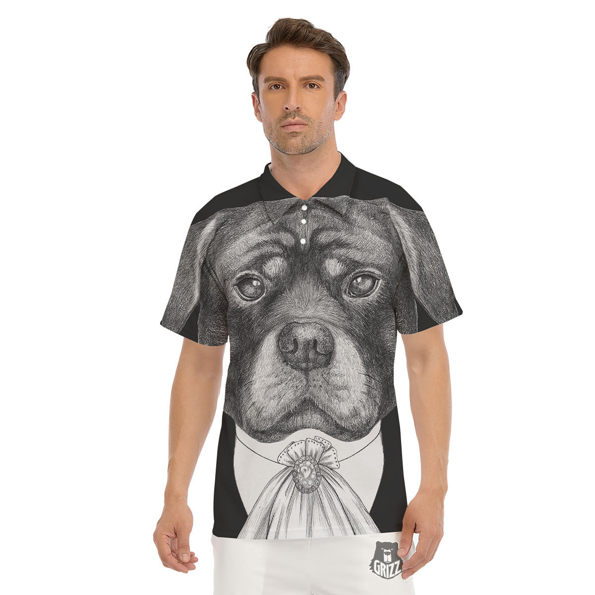 Portrait Rottweiler Vintage Print Men's Golf Shirts-grizzshop