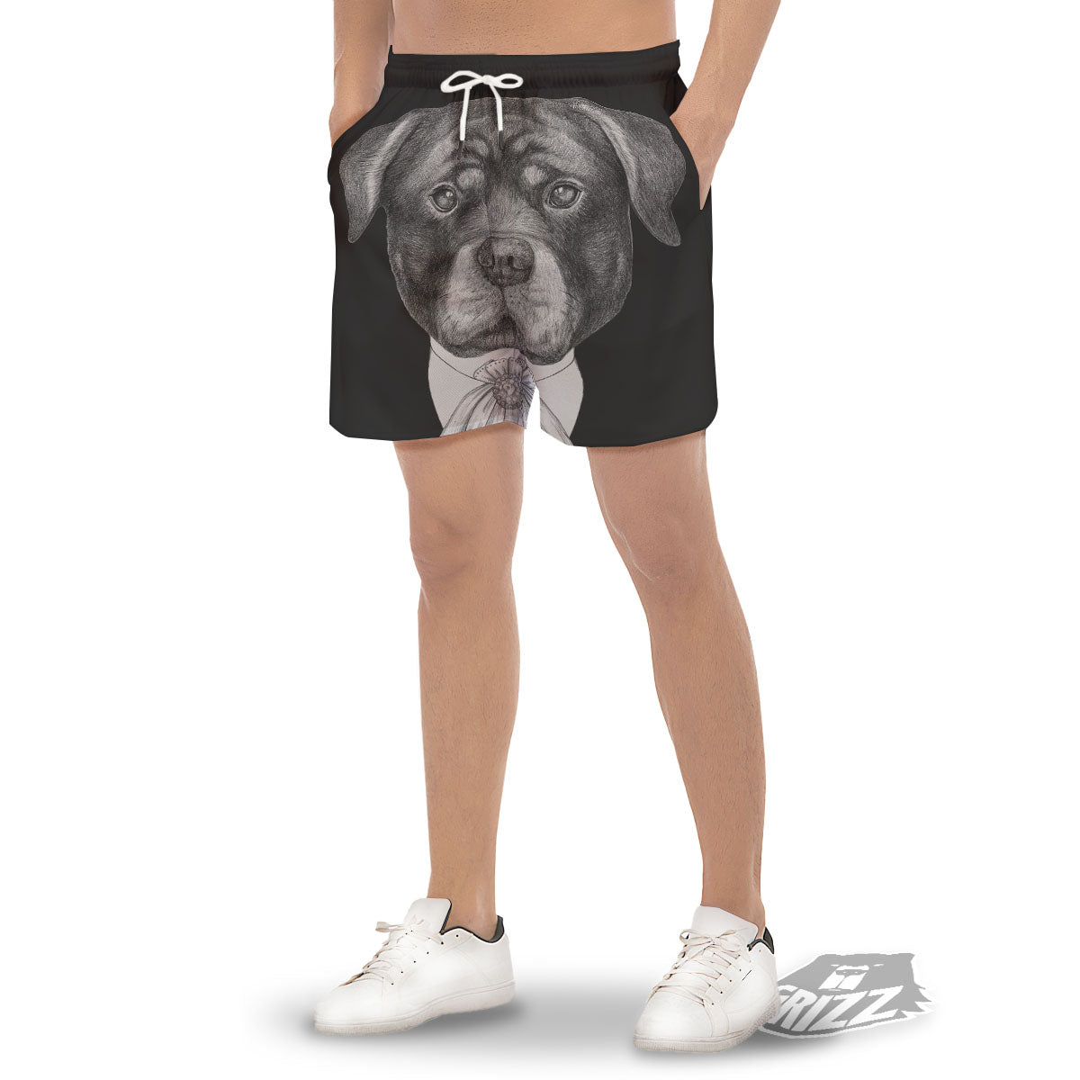 Portrait Rottweiler Vintage Print Men's Gym Shorts-grizzshop