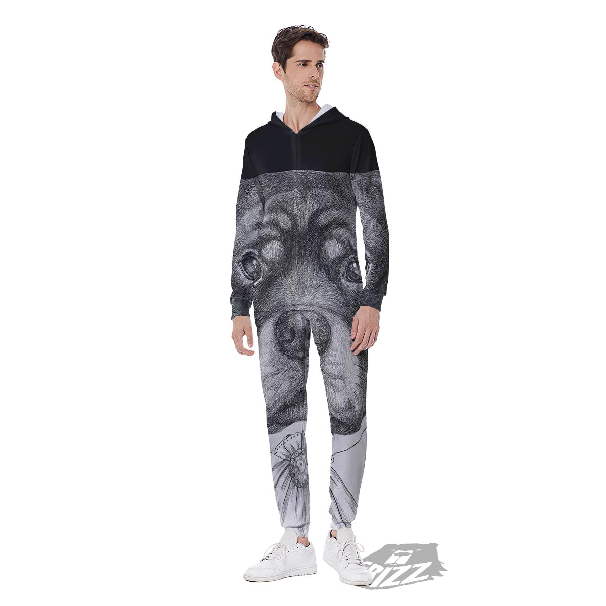 Portrait Rottweiler Vintage Print Men's Jumpsuit-grizzshop