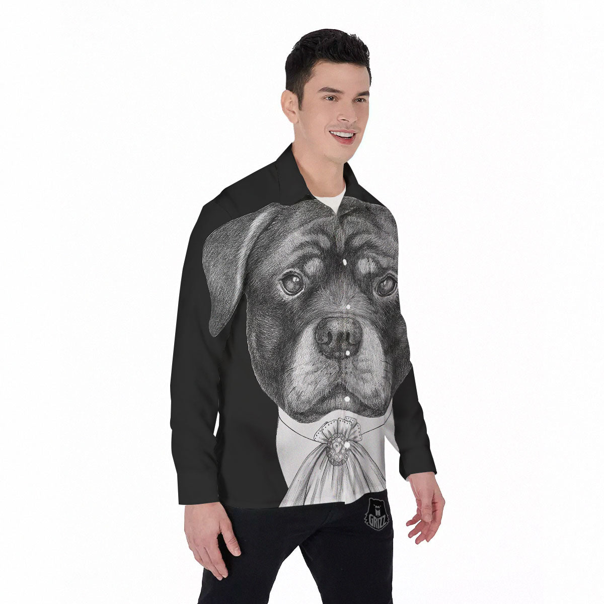 Portrait Rottweiler Vintage Print Men's Long Sleeve Shirts-grizzshop