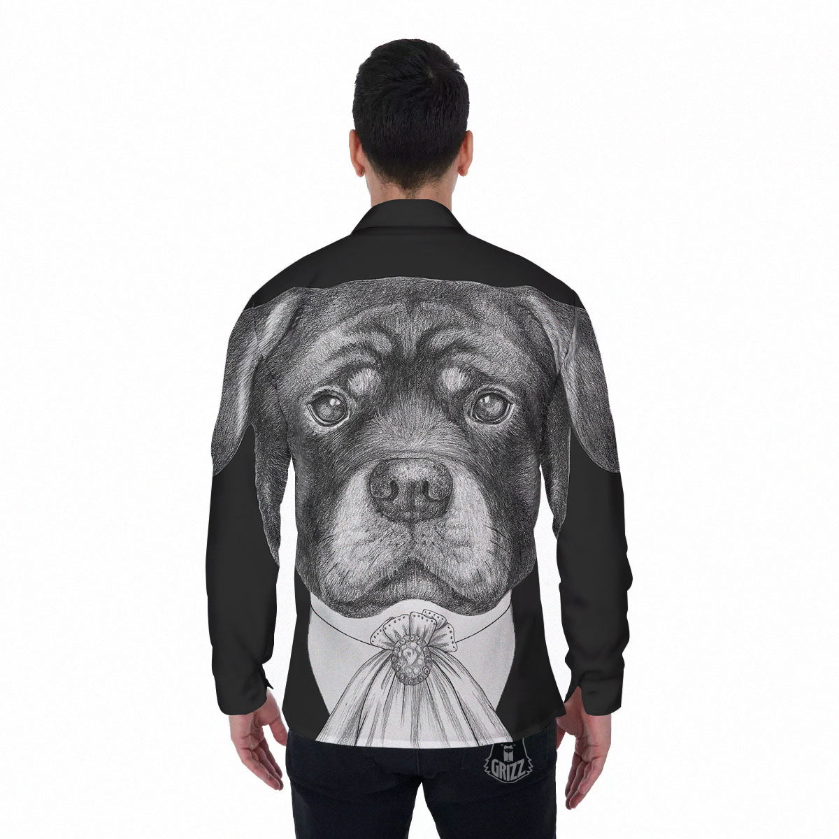 Portrait Rottweiler Vintage Print Men's Long Sleeve Shirts-grizzshop