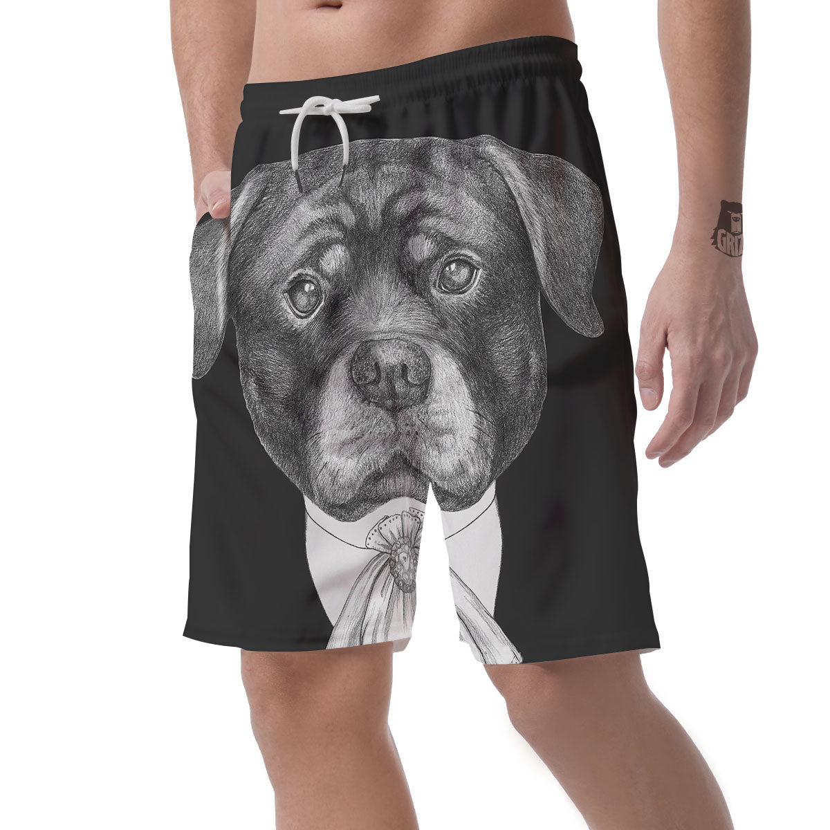Portrait Rottweiler Vintage Print Men's Shorts-grizzshop