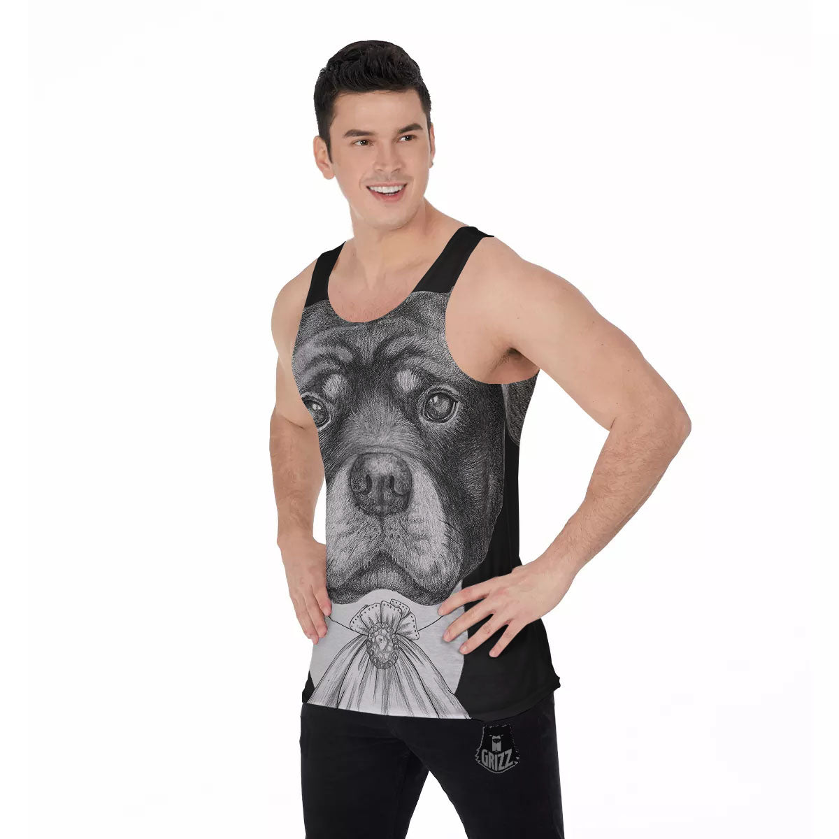 Portrait Rottweiler Vintage Print Men's Tank Top-grizzshop