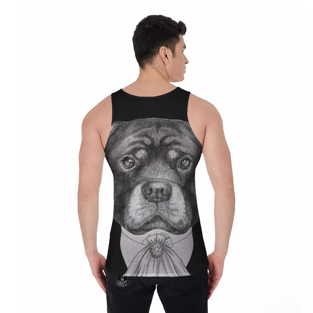 Portrait Rottweiler Vintage Print Men's Tank Top-grizzshop