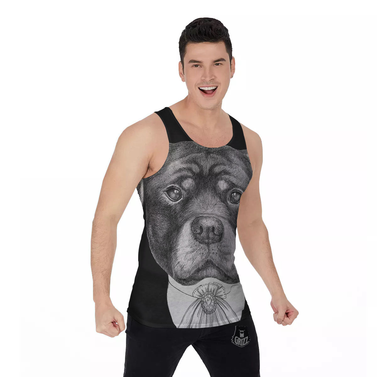 Portrait Rottweiler Vintage Print Men's Tank Top-grizzshop