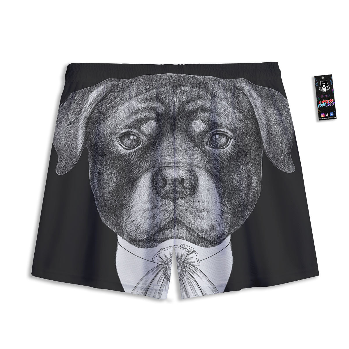 Portrait Rottweiler Vintage Print Mesh Shorts