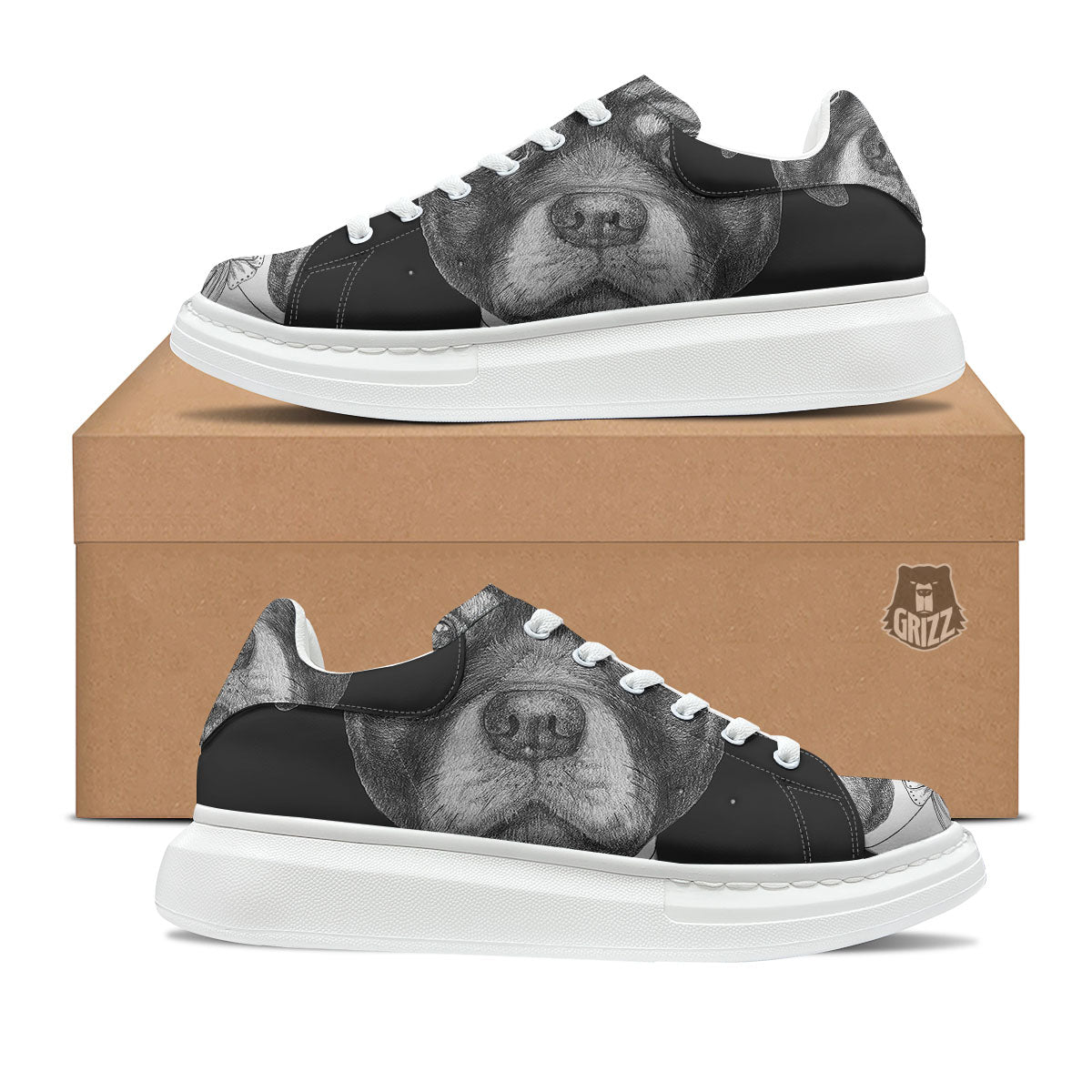 Portrait Rottweiler Vintage Print Platform Shoes-grizzshop