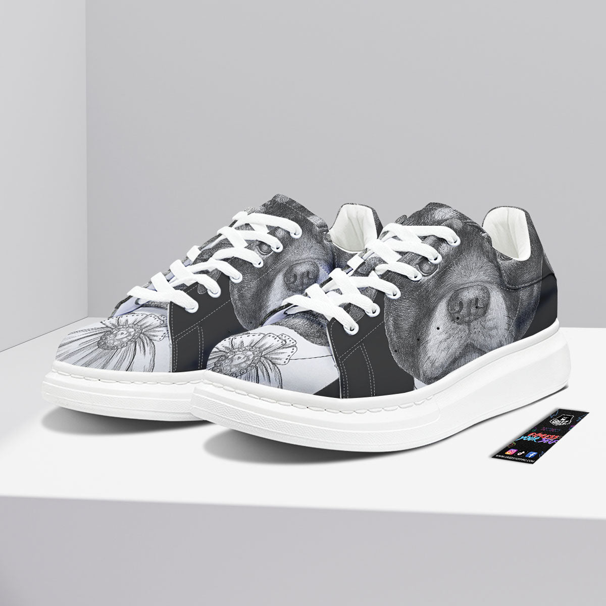 Portrait Rottweiler Vintage Print Platform Shoes-grizzshop