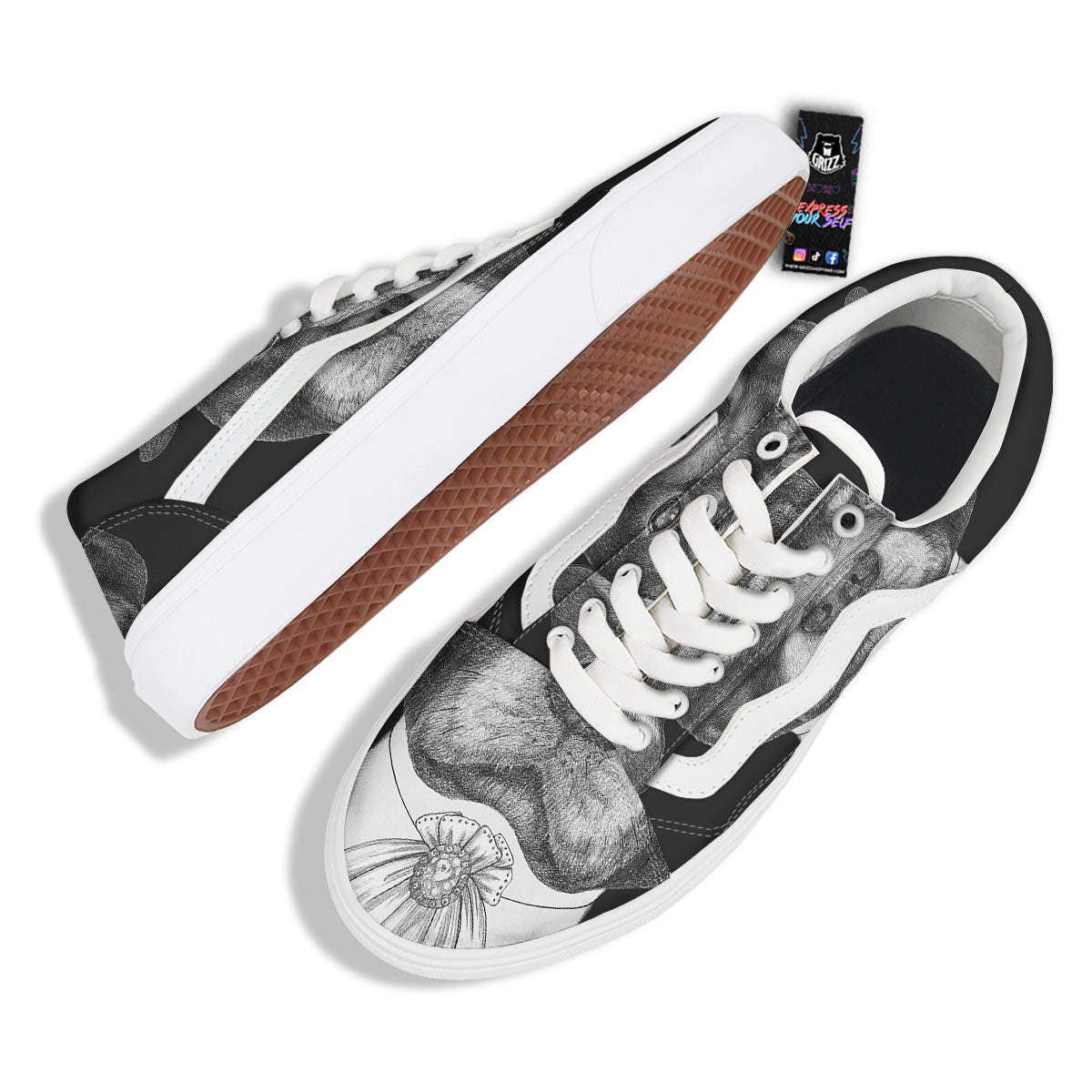 Portrait Rottweiler Vintage Print Skate Shoes-grizzshop