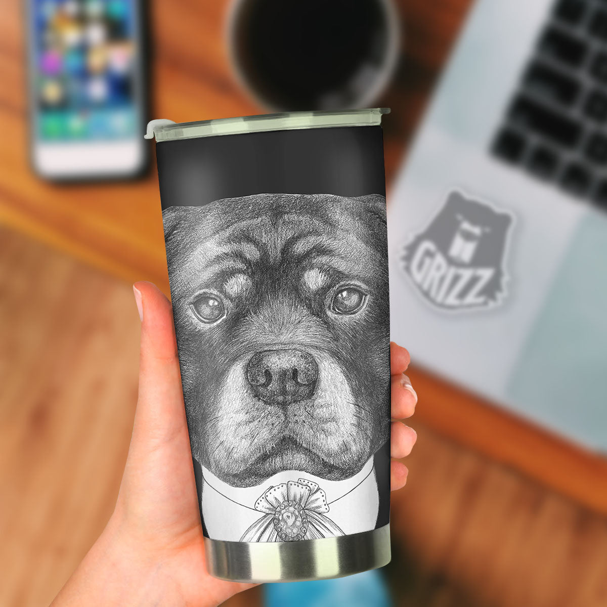 Portrait Rottweiler Vintage Print Tumbler-grizzshop