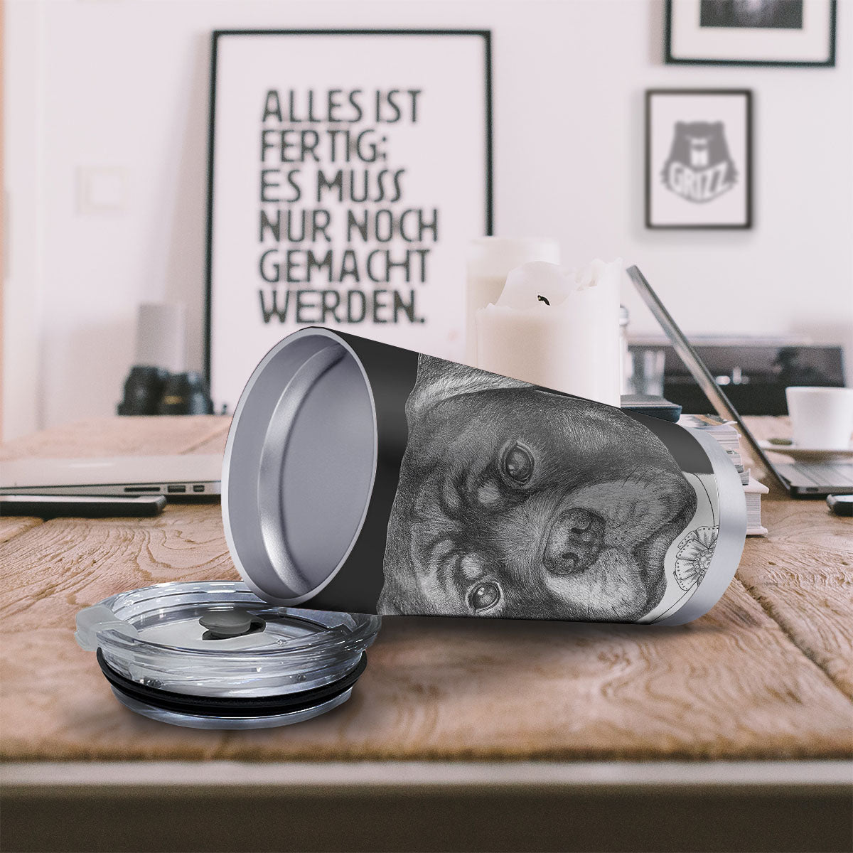 Portrait Rottweiler Vintage Print Tumbler-grizzshop