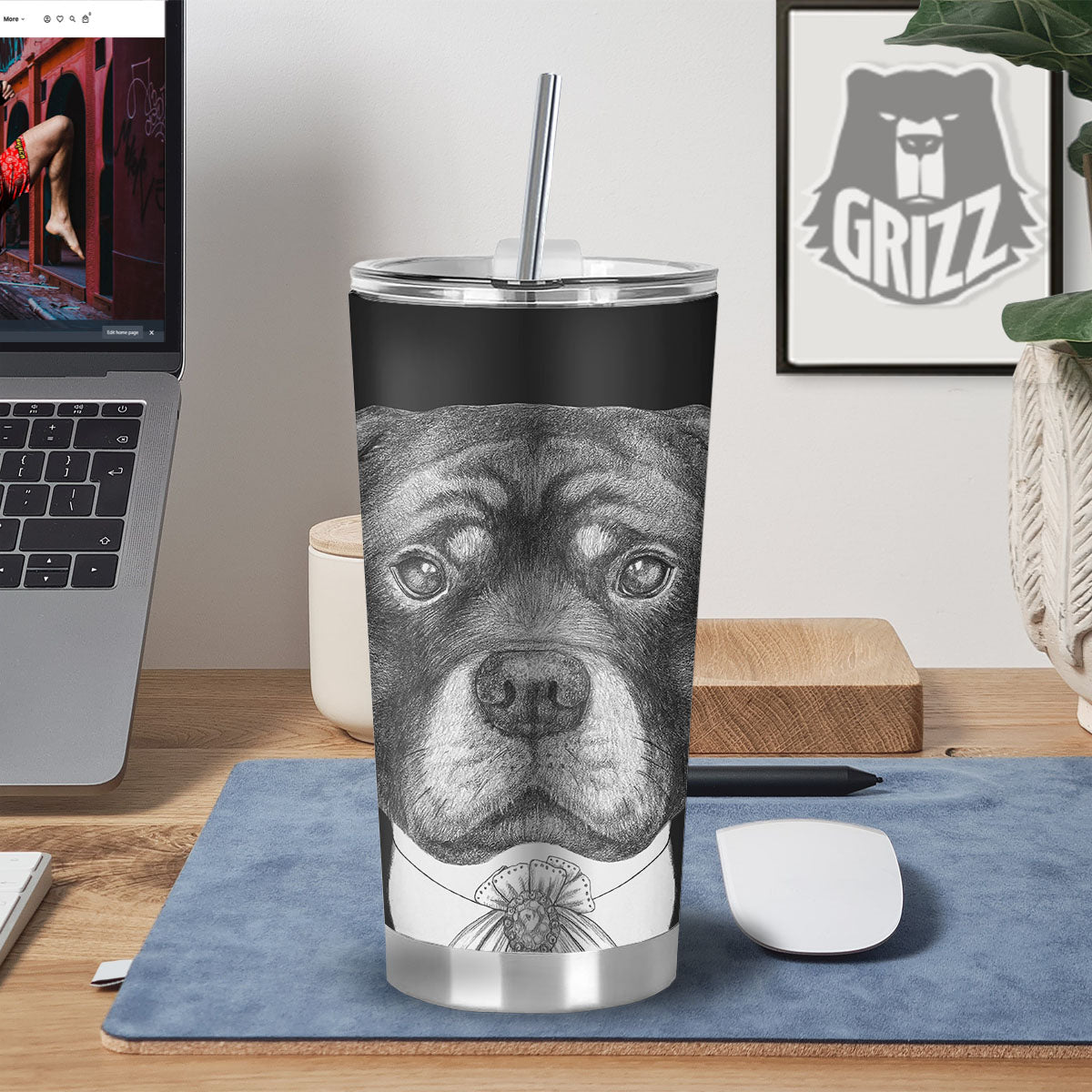Portrait Rottweiler Vintage Print Tumbler-grizzshop