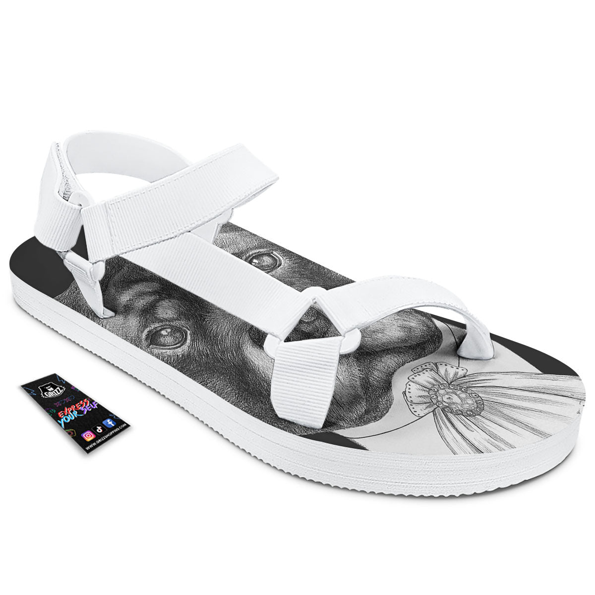 Portrait Rottweiler Vintage Print White Open Toe Sandals-grizzshop