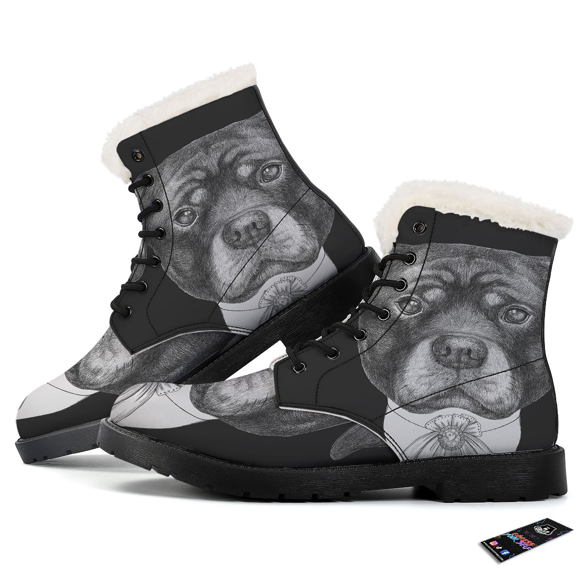 Portrait Rottweiler Vintage Print Winter Boots-grizzshop