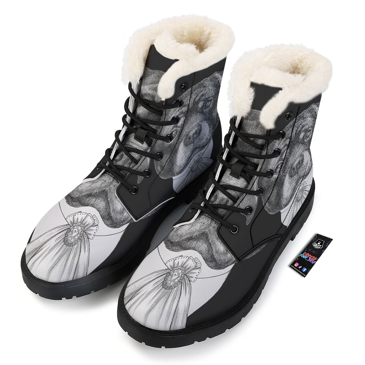 Portrait Rottweiler Vintage Print Winter Boots-grizzshop