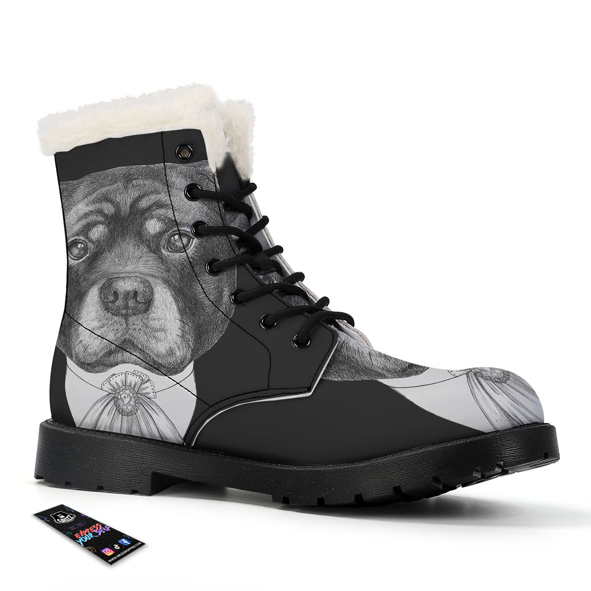 Portrait Rottweiler Vintage Print Winter Boots-grizzshop