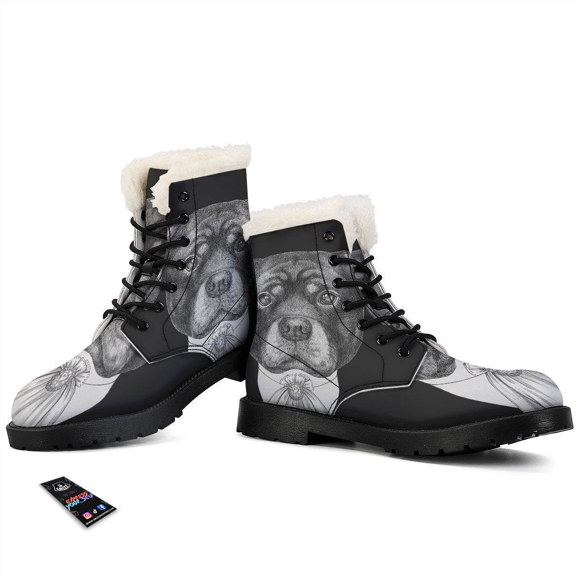 Portrait Rottweiler Vintage Print Winter Boots-grizzshop