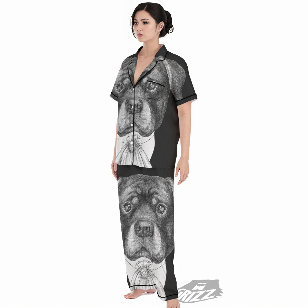 Portrait Rottweiler Vintage Print Women's Pajamas Set-grizzshop
