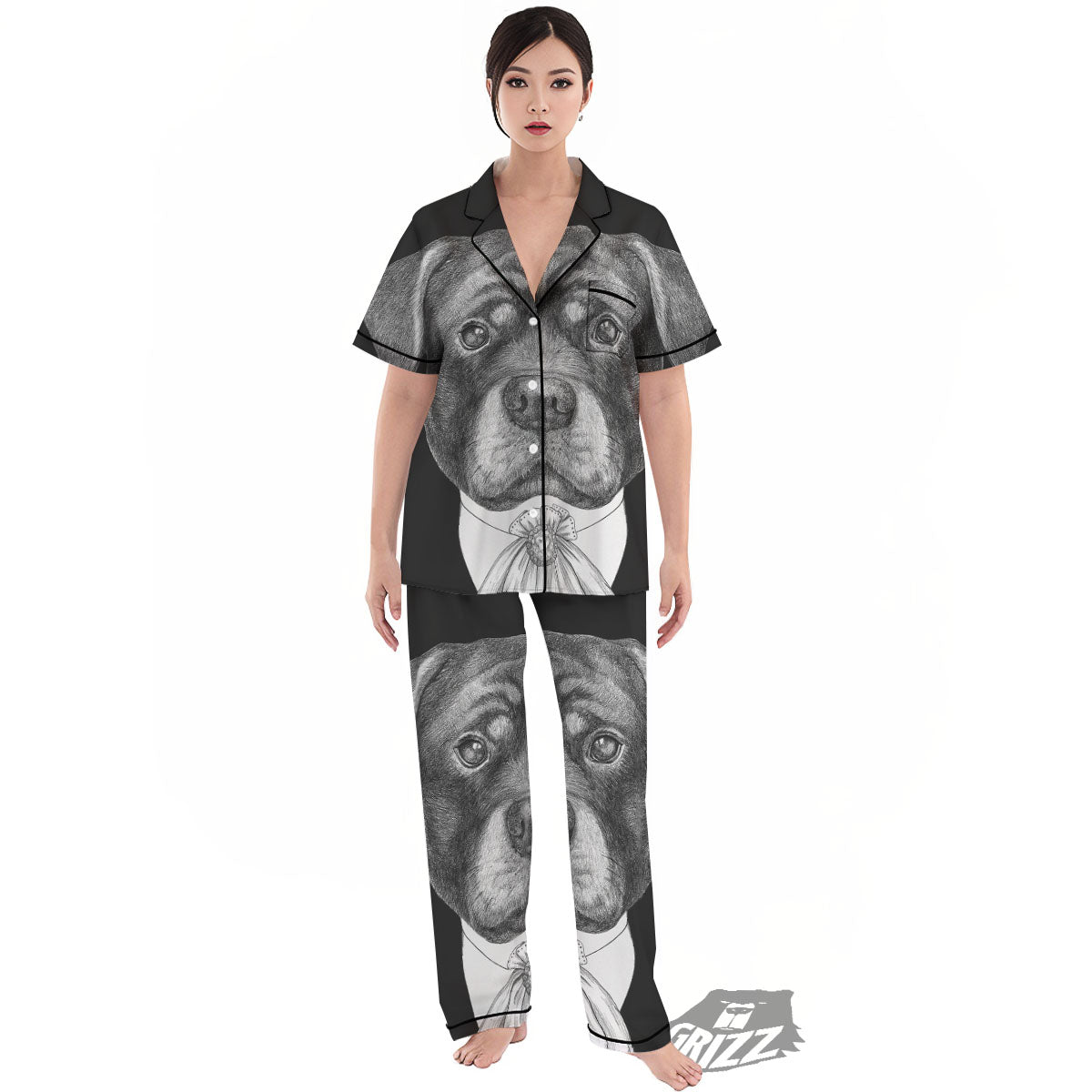 Portrait Rottweiler Vintage Print Women's Pajamas Set-grizzshop
