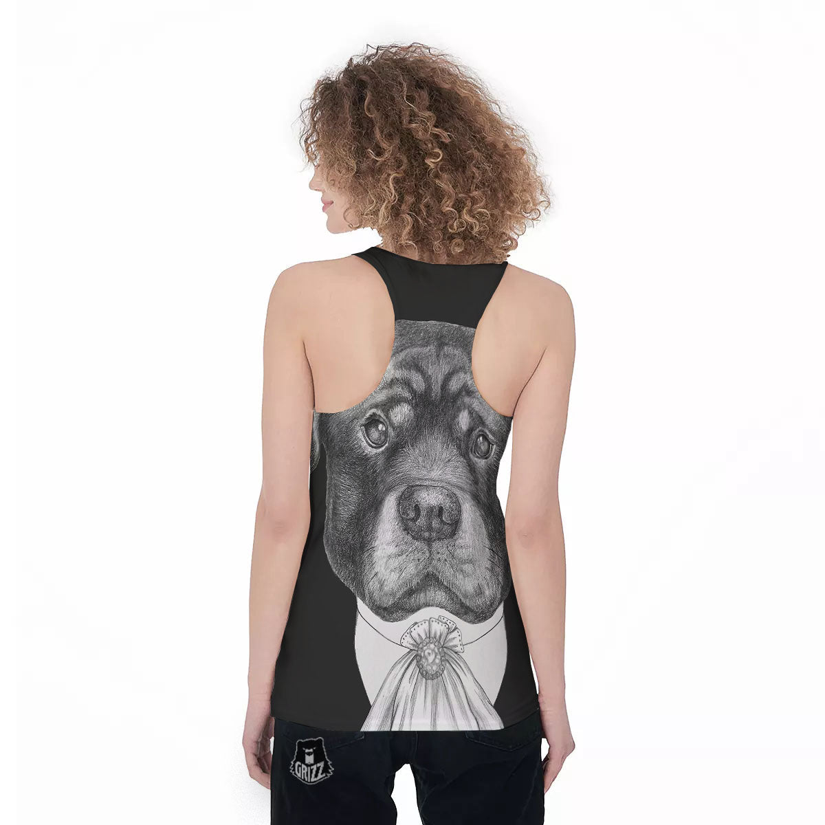Portrait Rottweiler Vintage Print Women's Racerback Tank Top-grizzshop