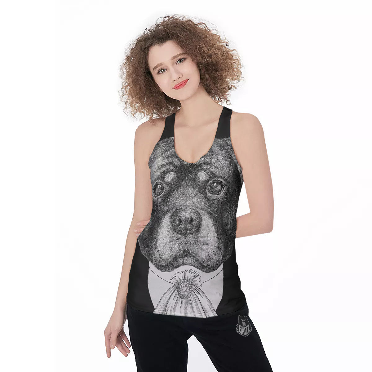 Portrait Rottweiler Vintage Print Women's Racerback Tank Top-grizzshop
