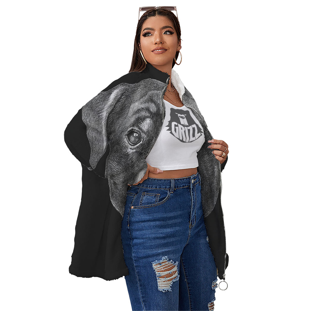 Portrait Rottweiler Vintage Print Women's Sherpa Jacket-grizzshop