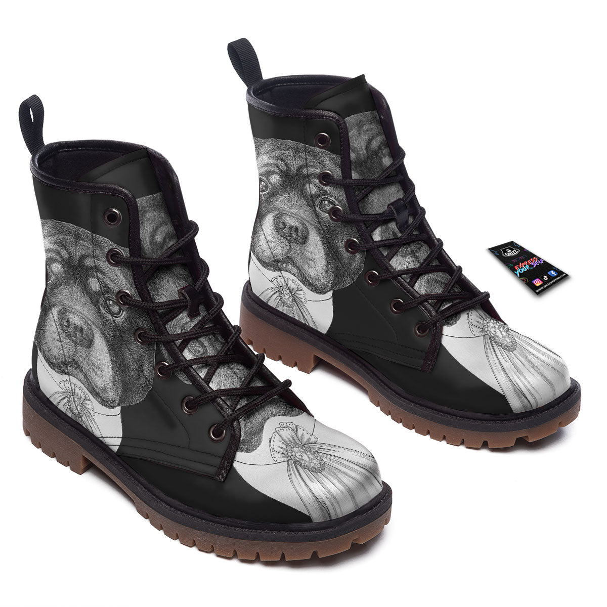 Portrait Rottweiler Vintage Print Work Boots-grizzshop