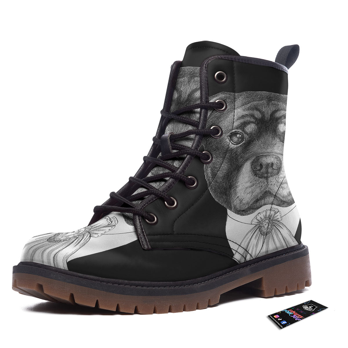 Portrait Rottweiler Vintage Print Work Boots-grizzshop
