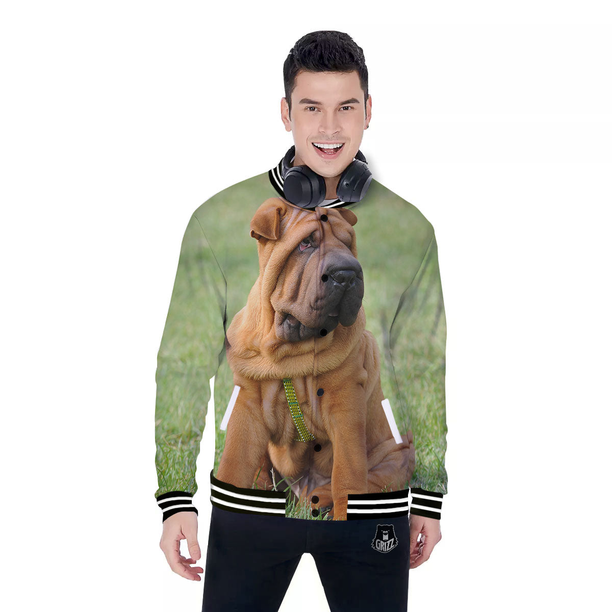 Portrait Shar Pei Print Baseball Jacket-grizzshop