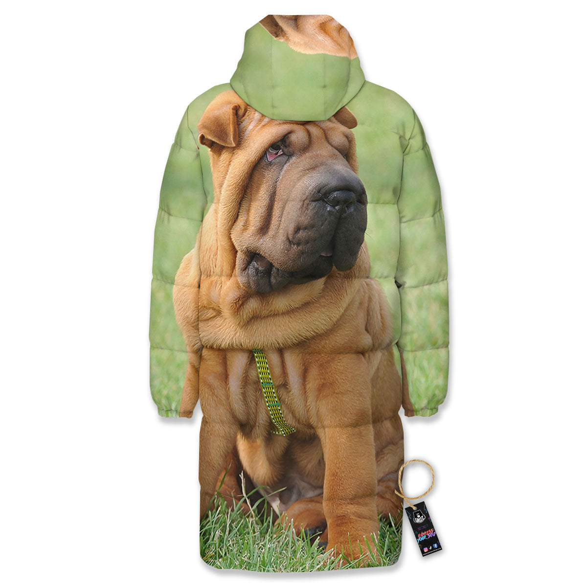 Portrait Shar Pei Print Long Down Jacket-grizzshop