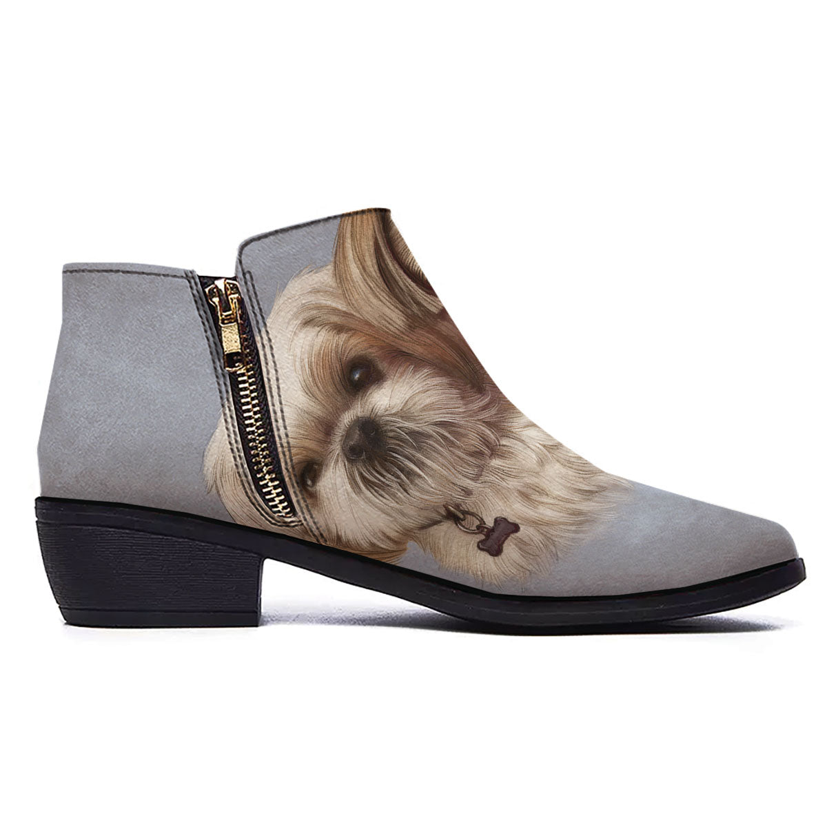 Portrait Shih Tzu Print Ankle Boots-grizzshop