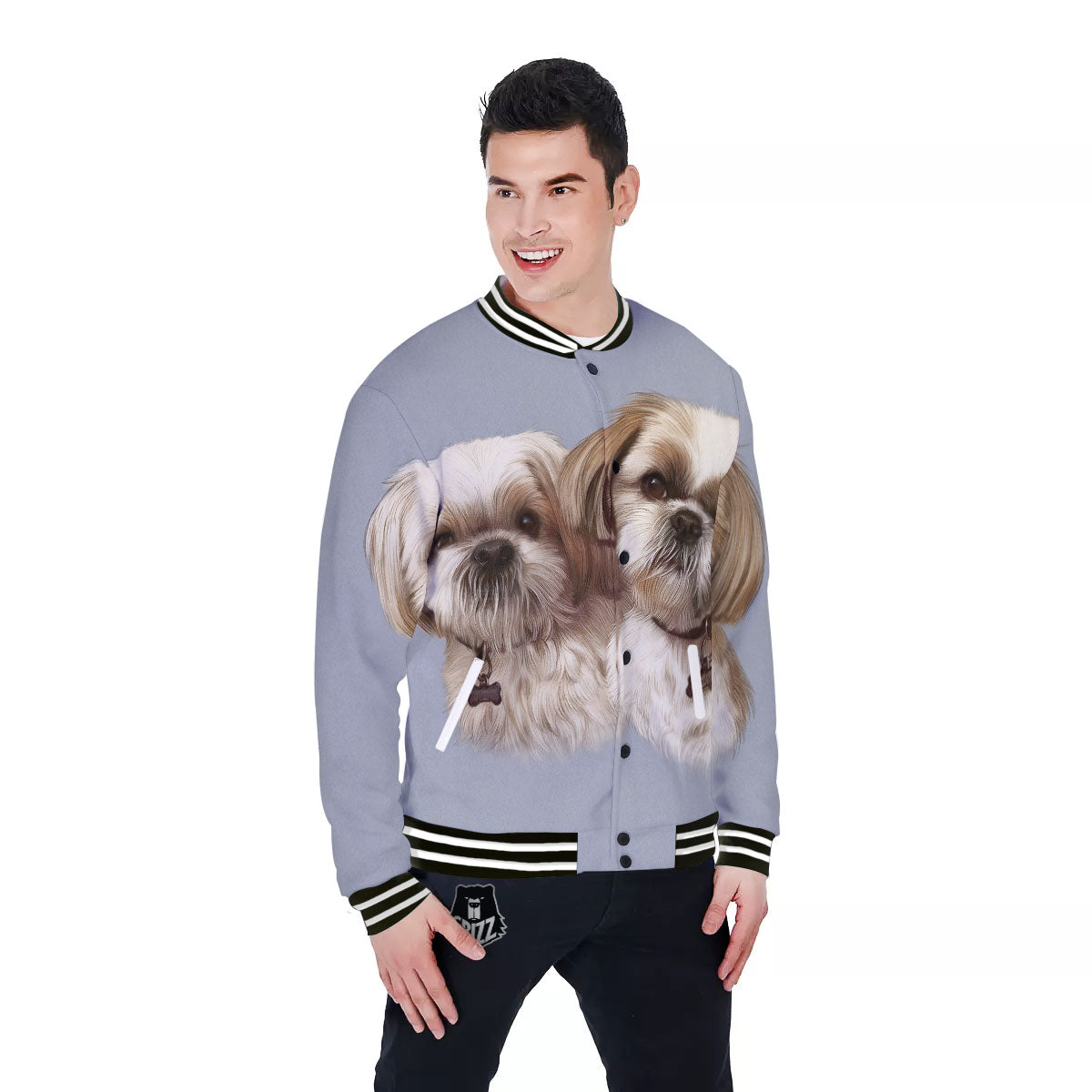 Portrait Shih Tzu Print Baseball Jacket-grizzshop