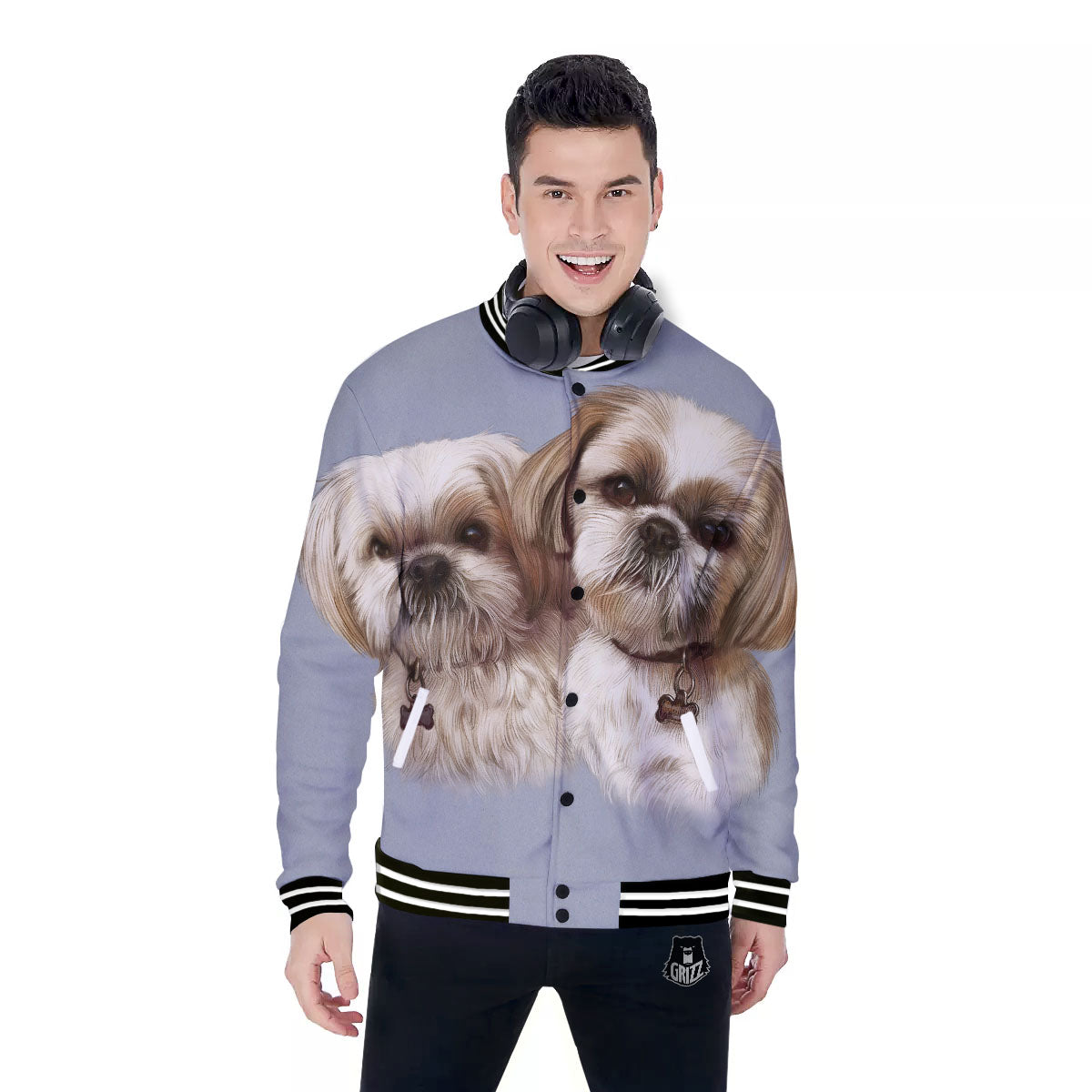 Portrait Shih Tzu Print Baseball Jacket-grizzshop