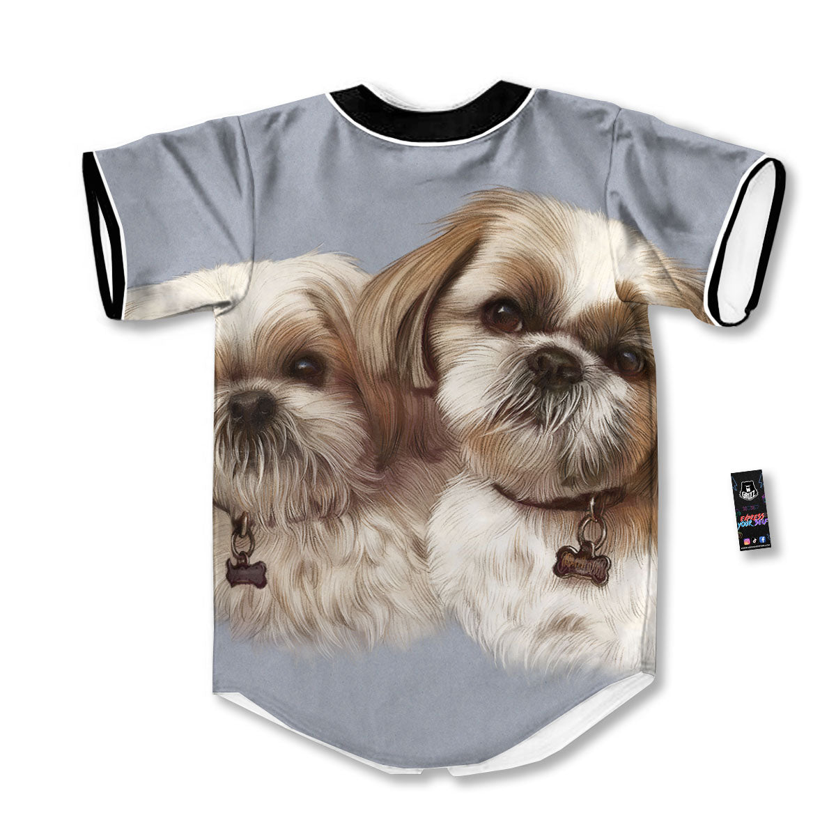Portrait Shih Tzu Print Baseball Jersey-grizzshop
