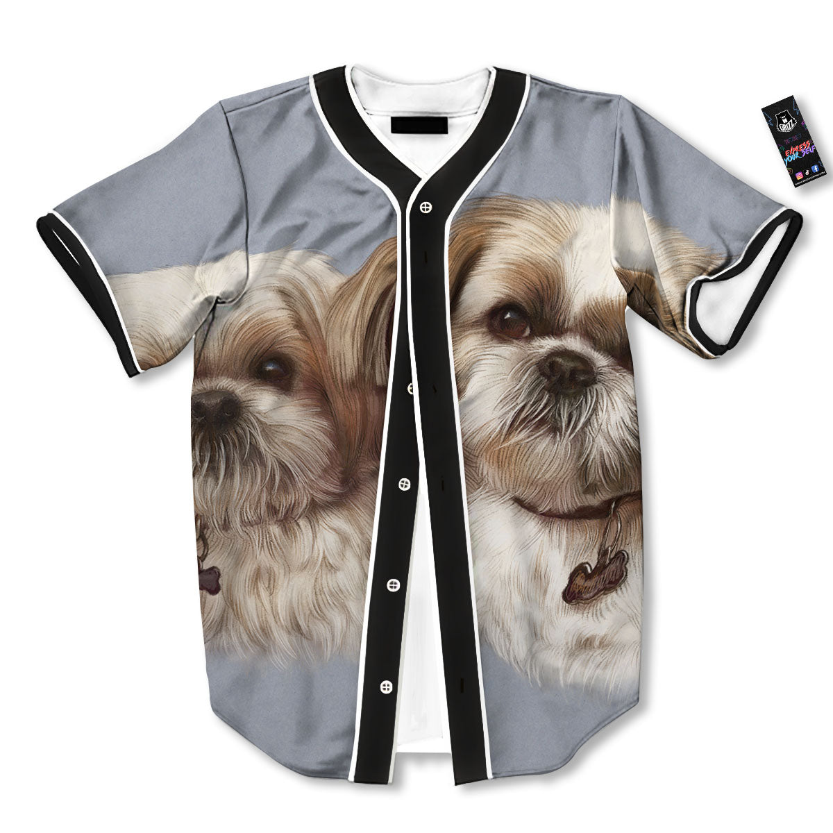 Portrait Shih Tzu Print Baseball Jersey-grizzshop