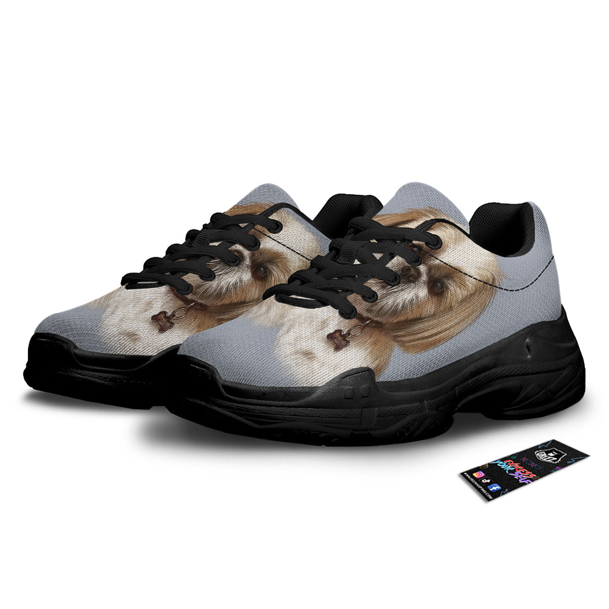 Portrait Shih Tzu Print Black Chunky Shoes-grizzshop