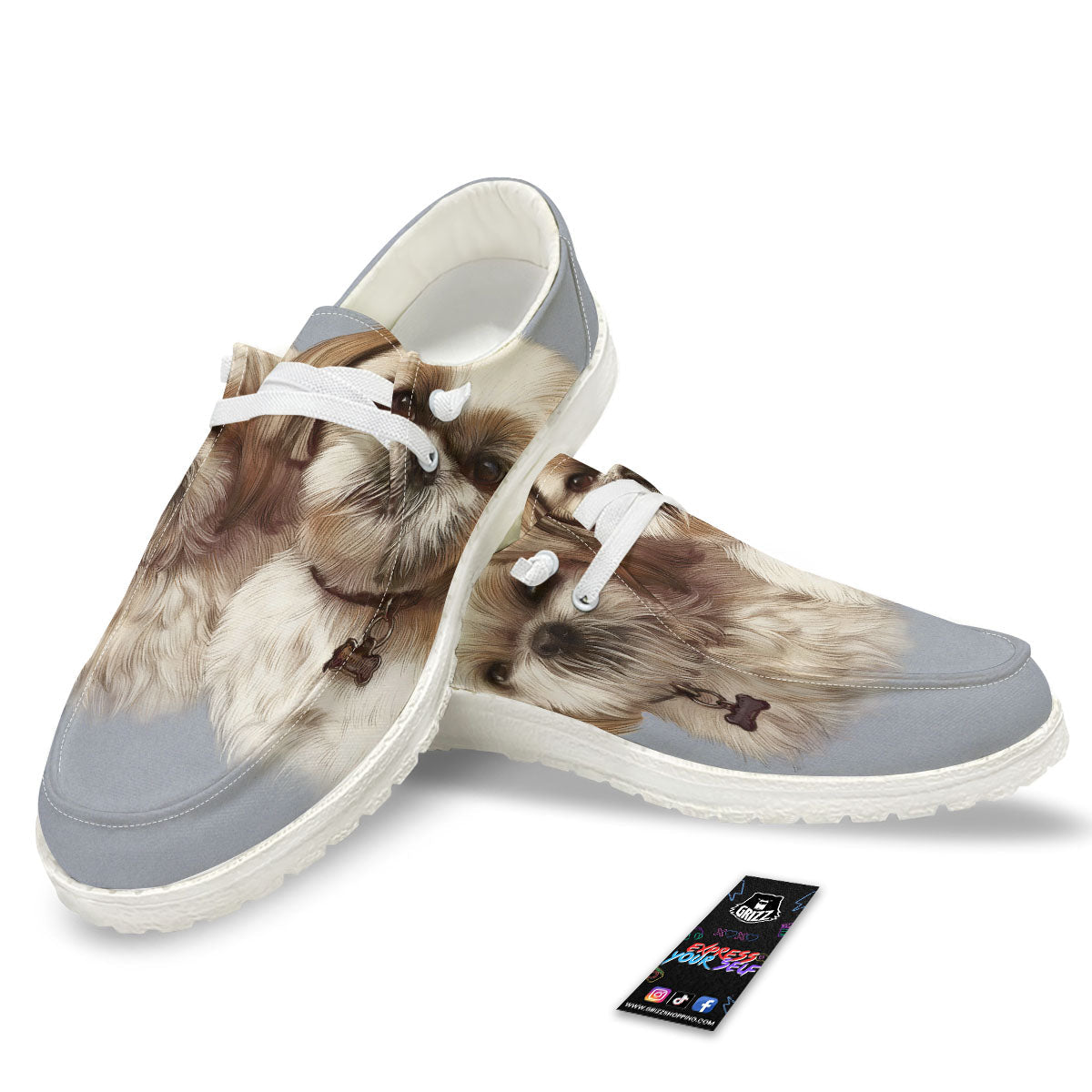 Portrait Shih Tzu Print Black Loafers-grizzshop