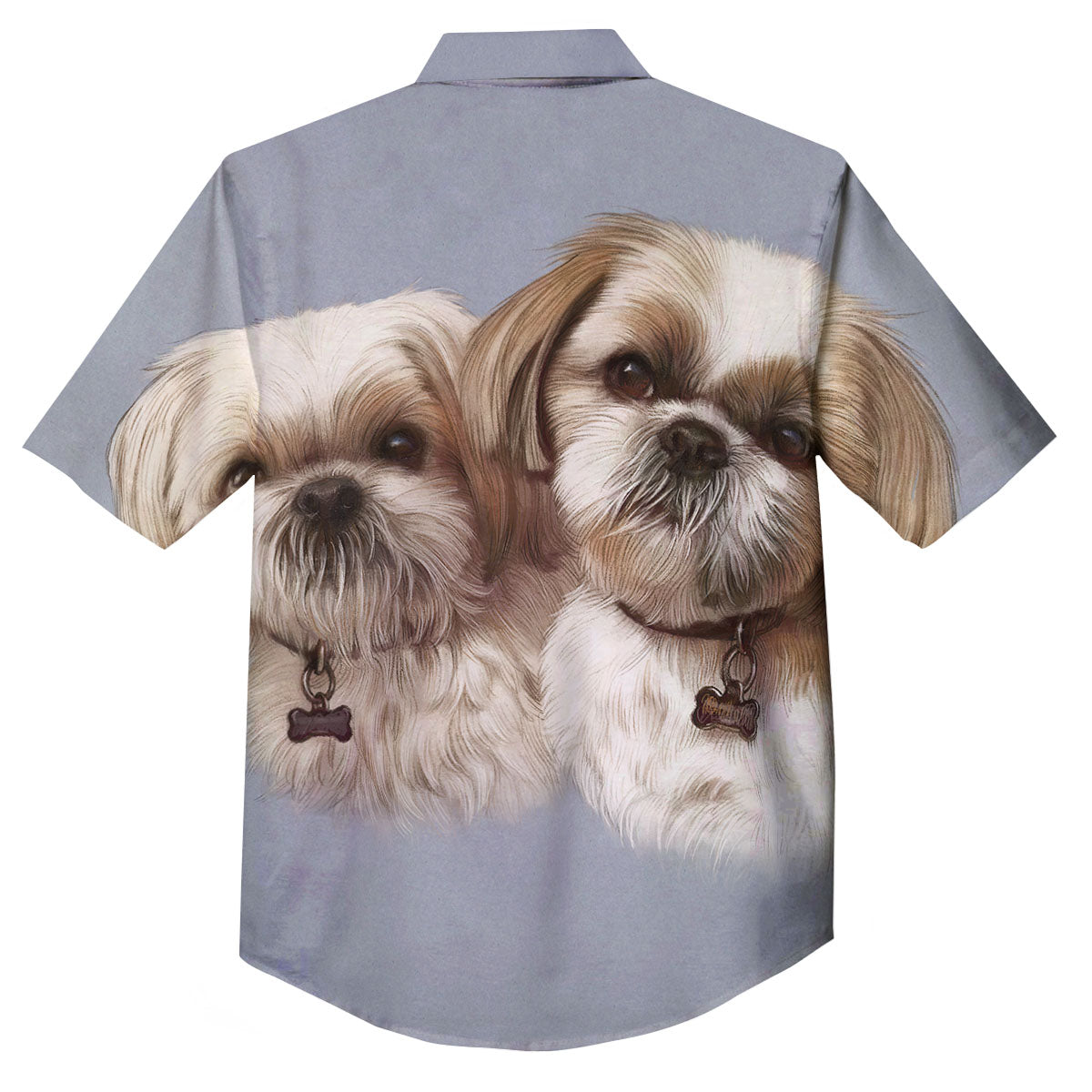 Portrait Shih Tzu Print Button Up Shirt-grizzshop