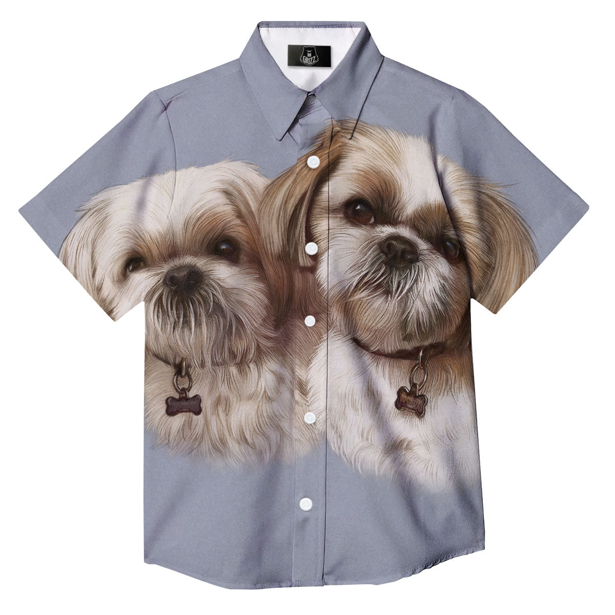 Portrait Shih Tzu Print Button Up Shirt-grizzshop