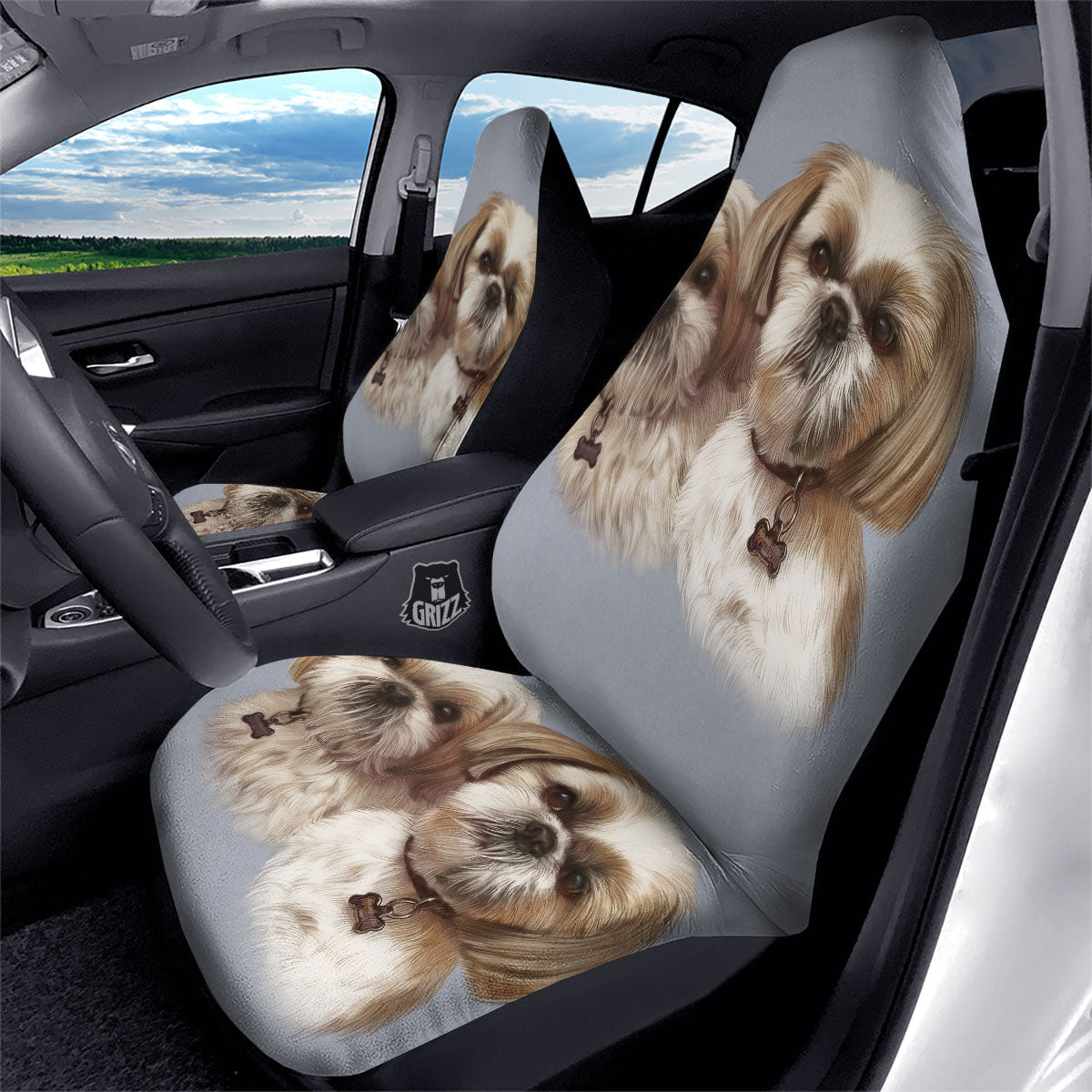 Portrait Shih Tzu Print Car Seat Covers-grizzshop