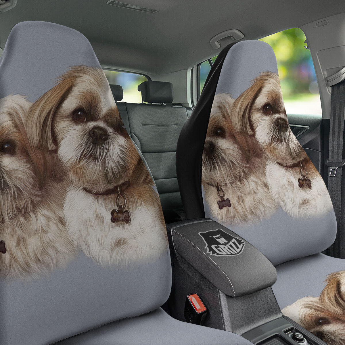 Portrait Shih Tzu Print Car Seat Covers-grizzshop